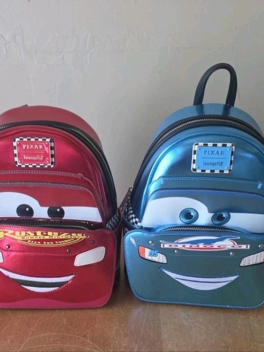 Loungefly Pixar Cars Lightning McQueen Red & Metallic Blue Mini Backpacks Set